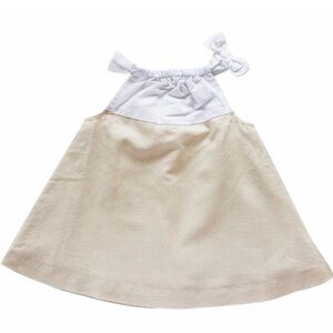 🆕 Beba Bean Linen Bow Dress - white & oatmeal - 3-6months - NEW with Tags